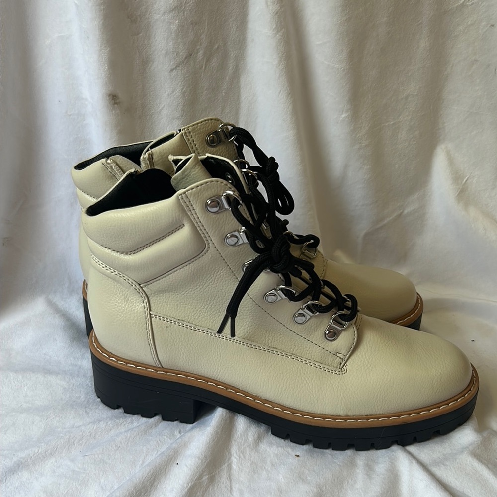 Women's Cream Lace-Up Combat Boots